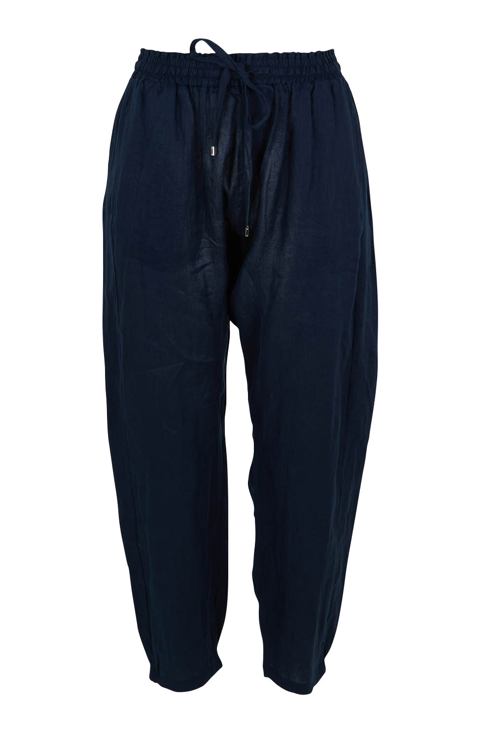 Product shot of the Studio Relaxed Linen Pant in colour Navy (Blue), from the front