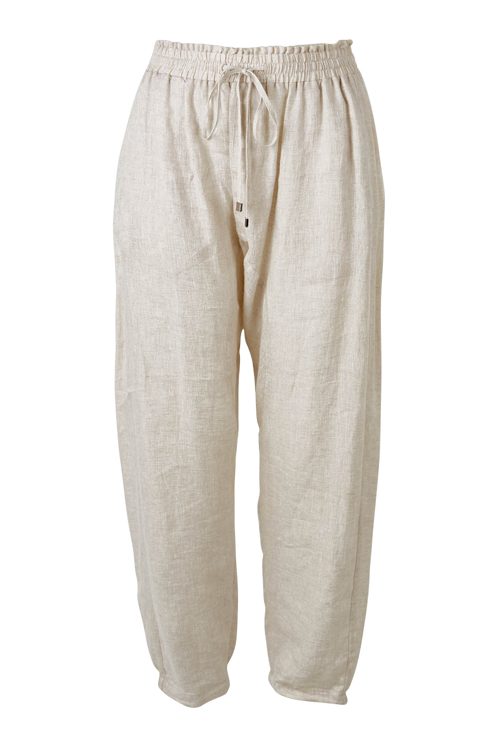 Product shot of the Studio Relaxed Linen Pant in colour Tusk, from the front