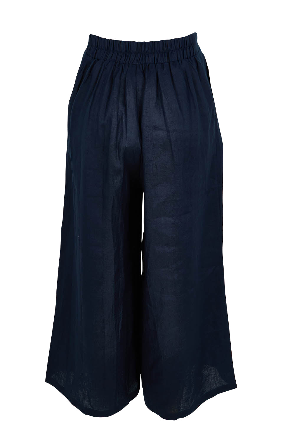 Product shot of the Studio Crop Pant in colour Navy (Blue), from the back