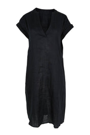 Product shot of the Studio Linen Dress in colour Ebony (Black), from the front