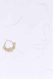 A model wearing size OneSize of the Belladonna Pearl Earring in colour Hoop (Metallics), from the front, showing the whole outfit