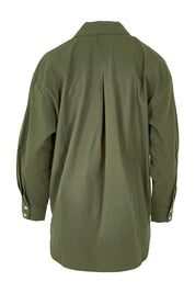 Product shot of the Studio Oversize Cotton Shirt in colour Khaki (Green), from the back