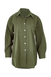 Product shot of the Studio Oversize Cotton Shirt in colour Khaki (Green), from the front