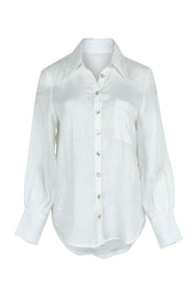 Product shot of the Studio Linen Shirt in colour Salt (White), from the front