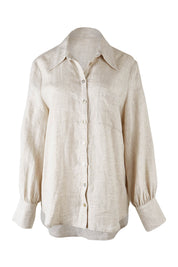 Product shot of the Studio Linen Shirt in colour Tusk, from the front