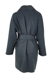 Product shot of the Klein Wrap Jacket in colour Oxford (Blue), from the back