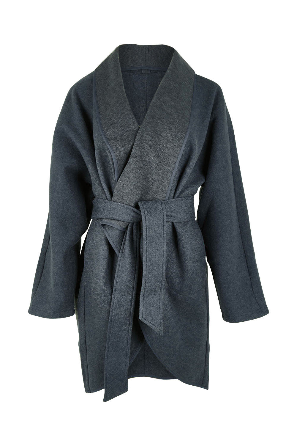 Product shot of the Klein Wrap Jacket in colour Oxford (Blue), from the front
