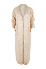 Product shot of the Kinsella Cardigan in colour Tusk, from the front