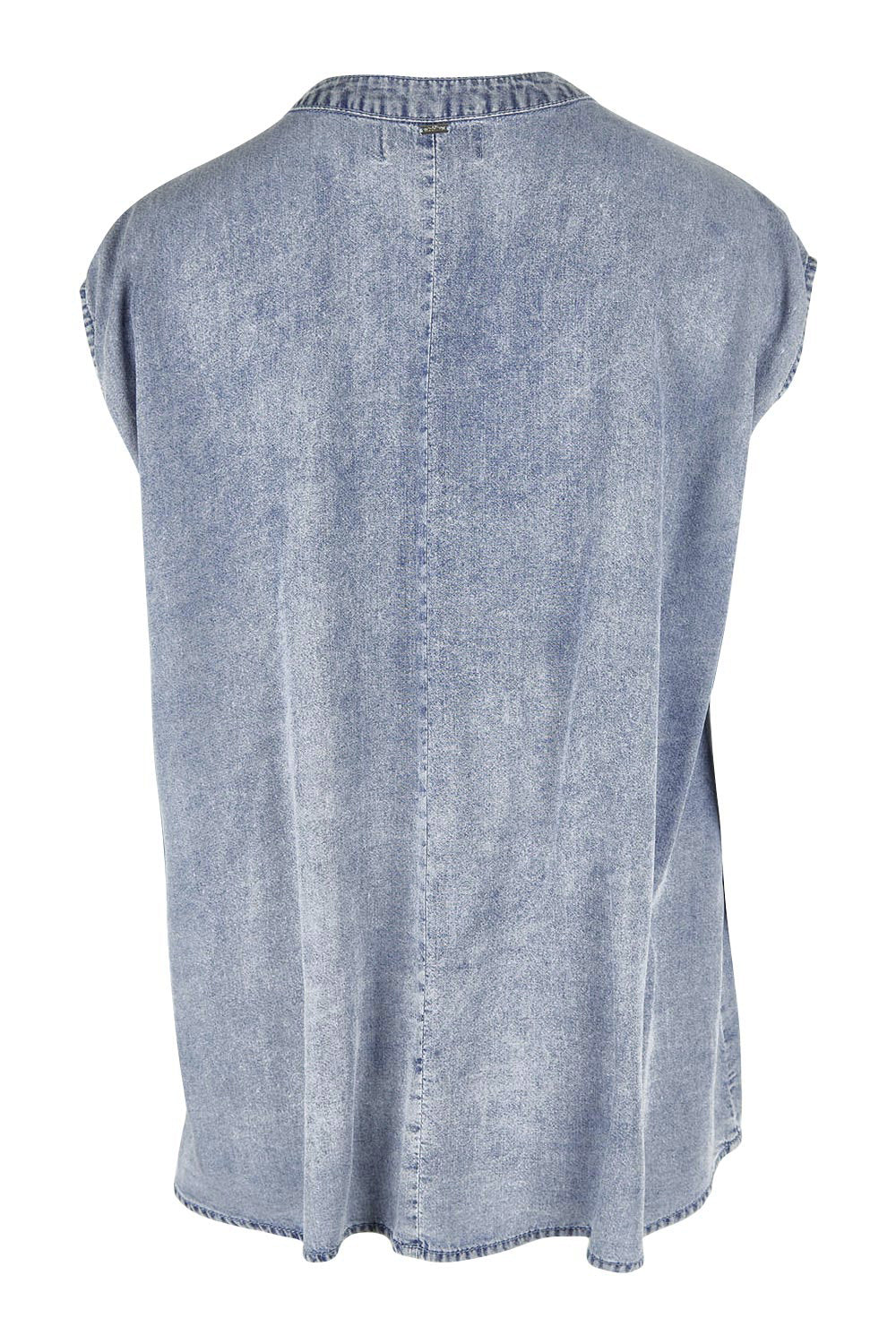 Product shot of the Elan Top in colour Denim (Blue), from the back