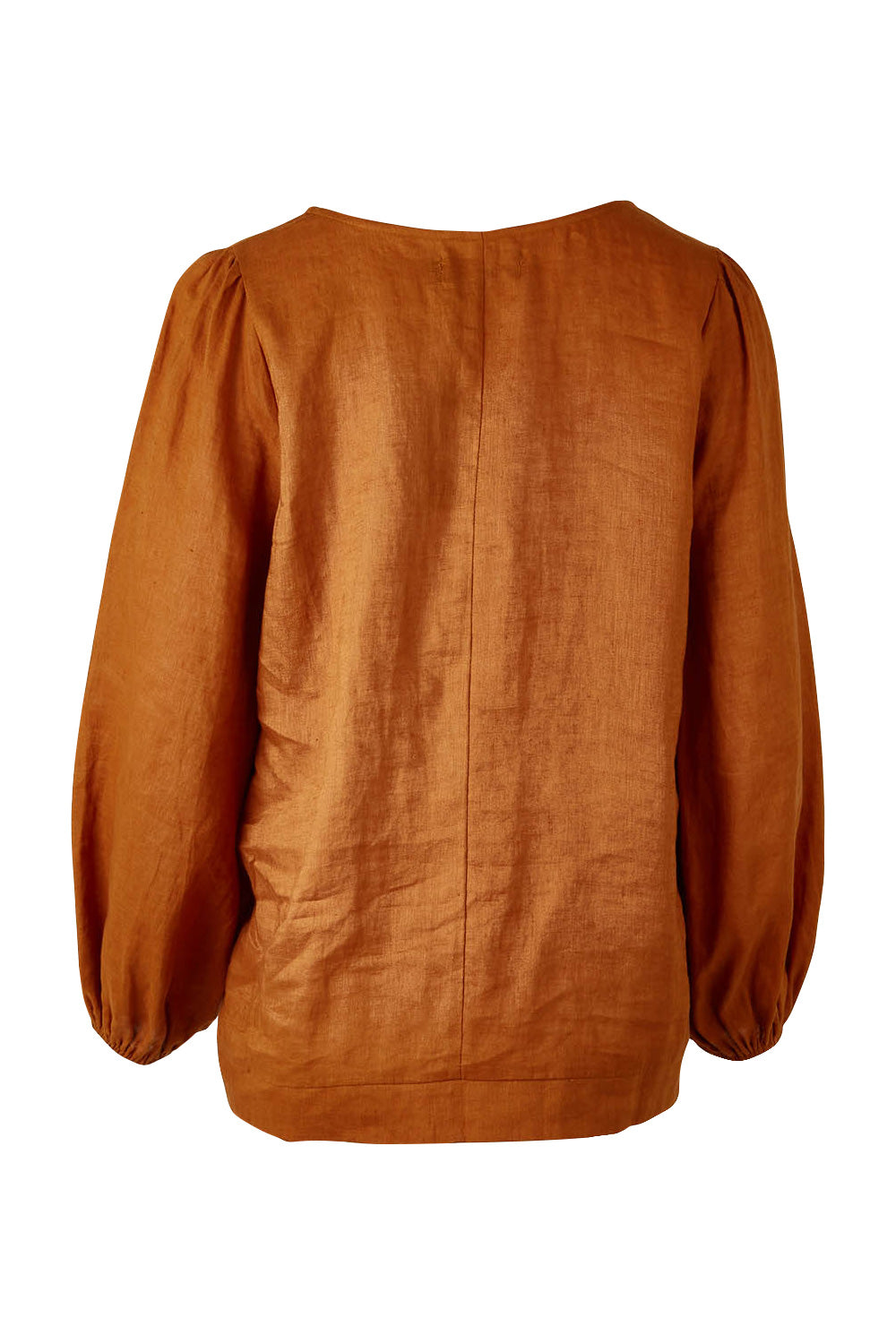Product shot of the Nama Top in colour Ochre, from the back