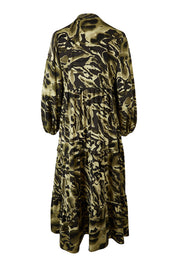 Product shot of the Mayan Tiered Maxi in colour Fern (Green), from the back