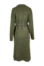 Product shot of the Paarl Longline Cardigan in colour Moss (Green), from the back