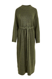 Product shot of the Paarl Tie Knit Dress in colour Moss (Green), from the front