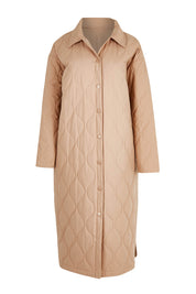 Product shot of the Ribe Coat in colour Putty, from the front