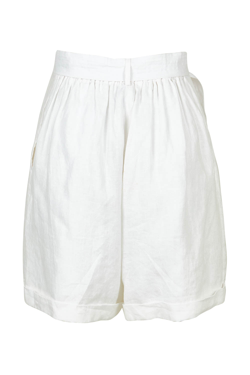 Product shot of the Halcyon Linen Shorts in colour Opal (White), from the back