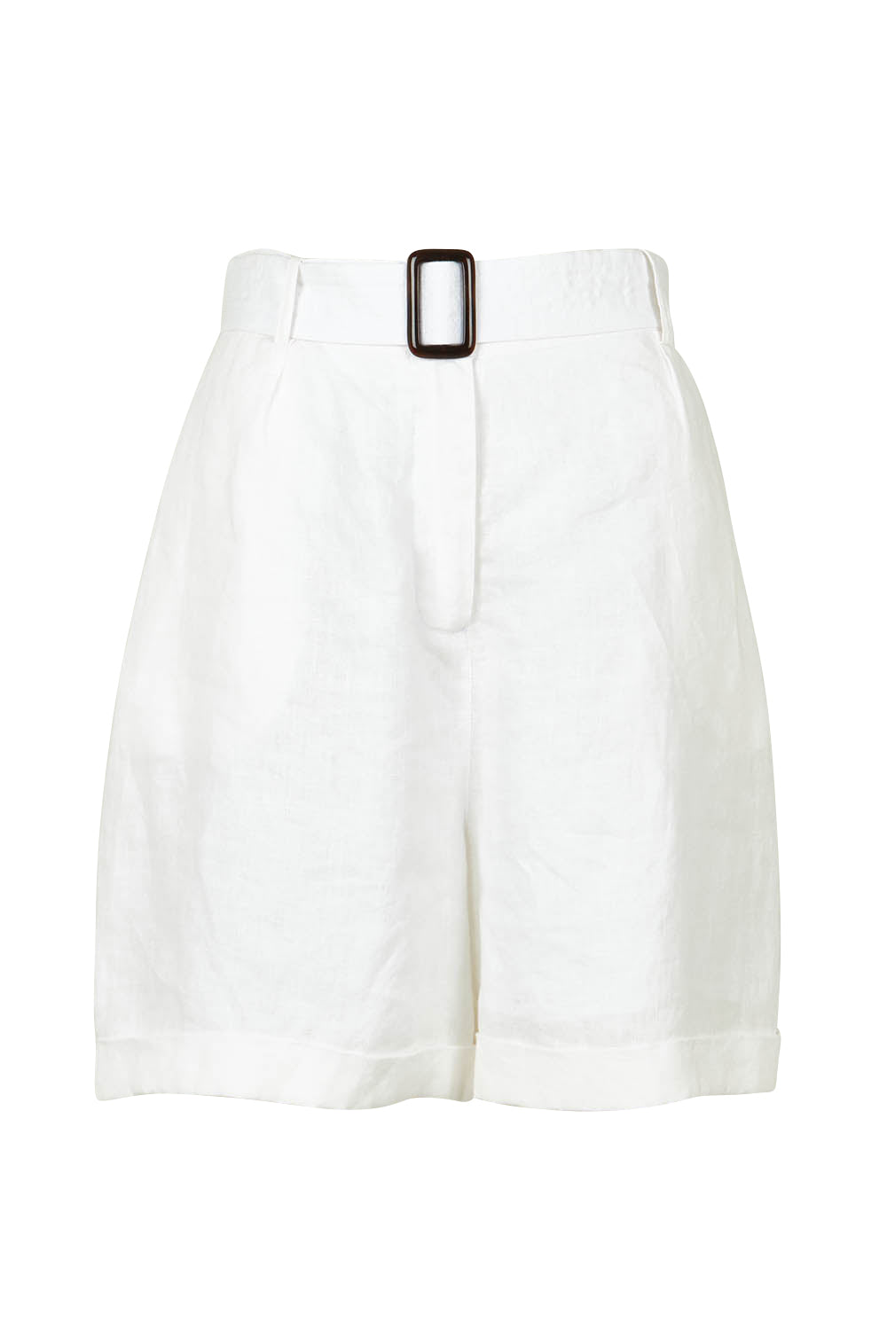Product shot of the Halcyon Linen Shorts in colour Opal (White), from the front