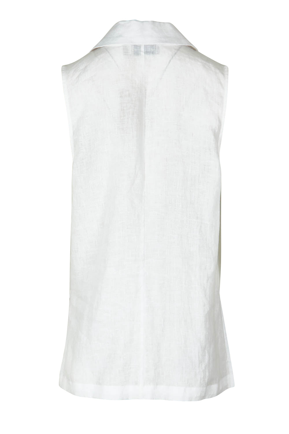 Product shot of the Halcyon Linen Vest in colour Opal (White), from the back