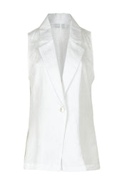 Product shot of the Halcyon Linen Vest in colour Opal (White), from the front