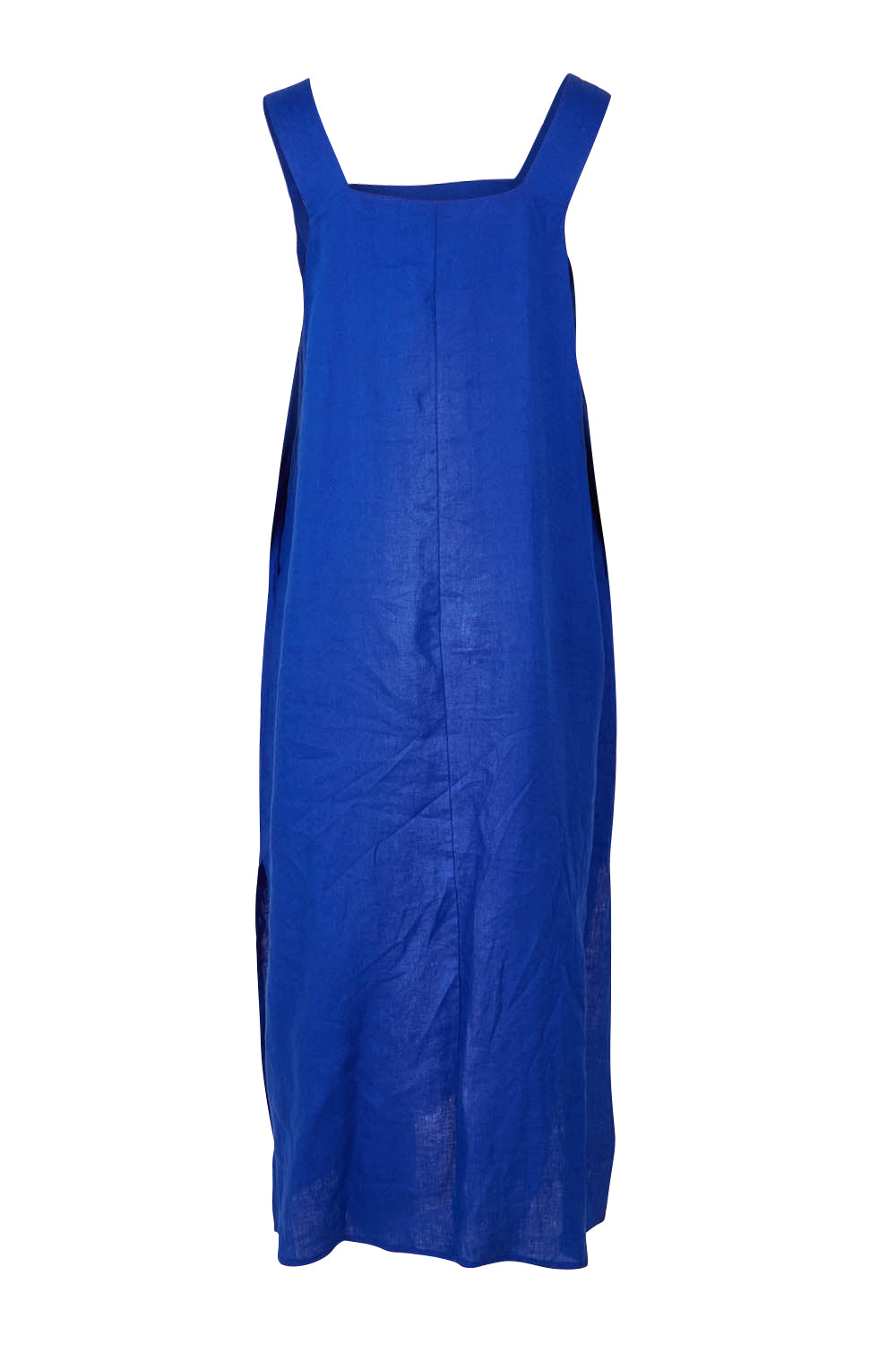 Product shot of the Halcyon Linen Tank Dress in colour Cobalt (Blue), from the back