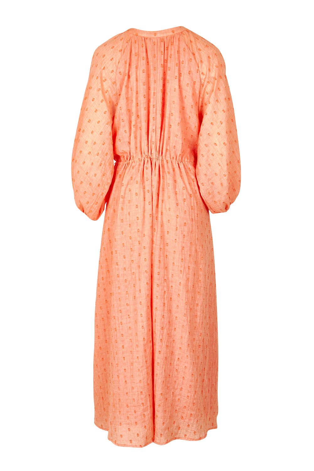 Product shot of the Zephyr Maxi Dress in colour Papaya, from the back