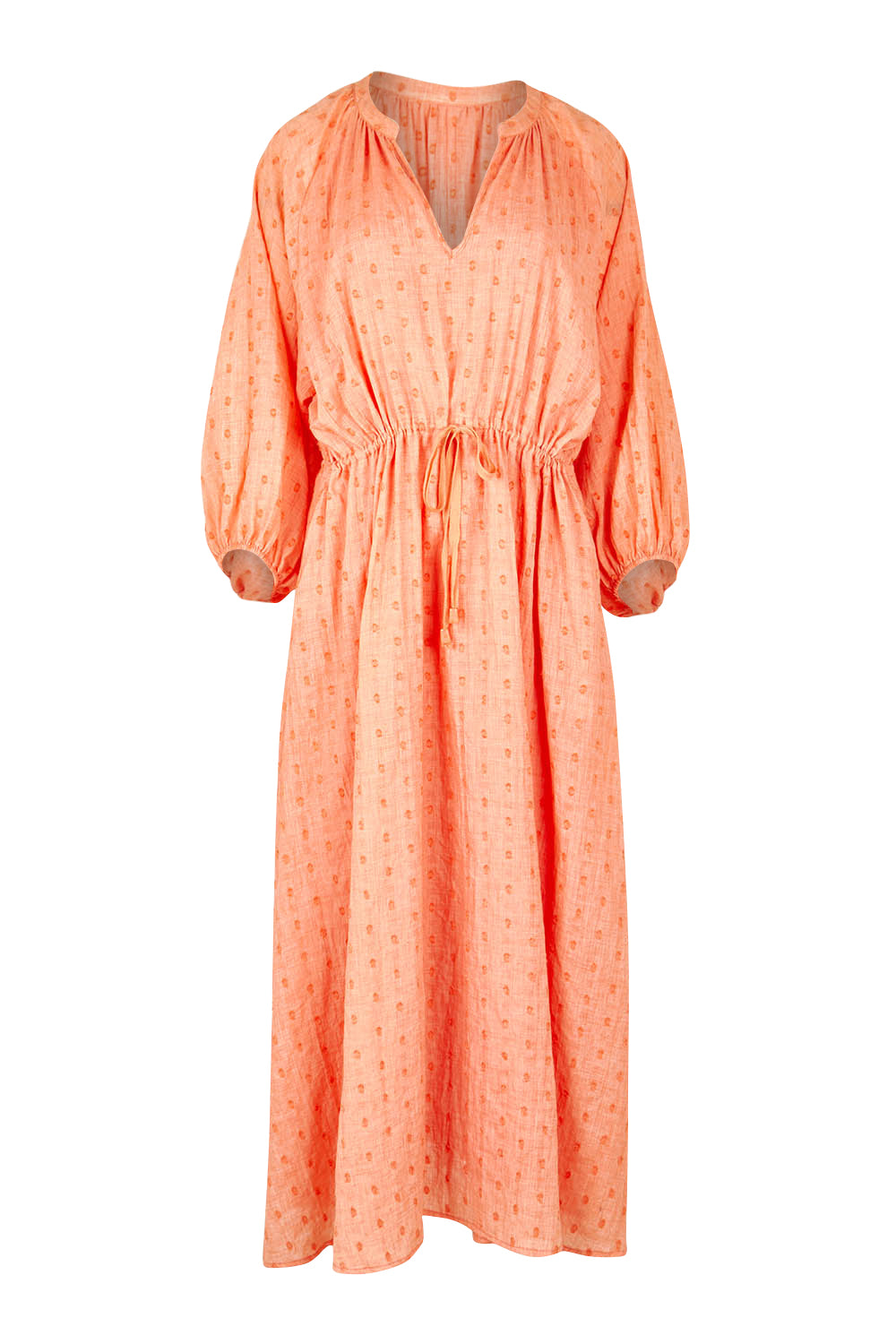Product shot of the Zephyr Maxi Dress in colour Papaya, from the front
