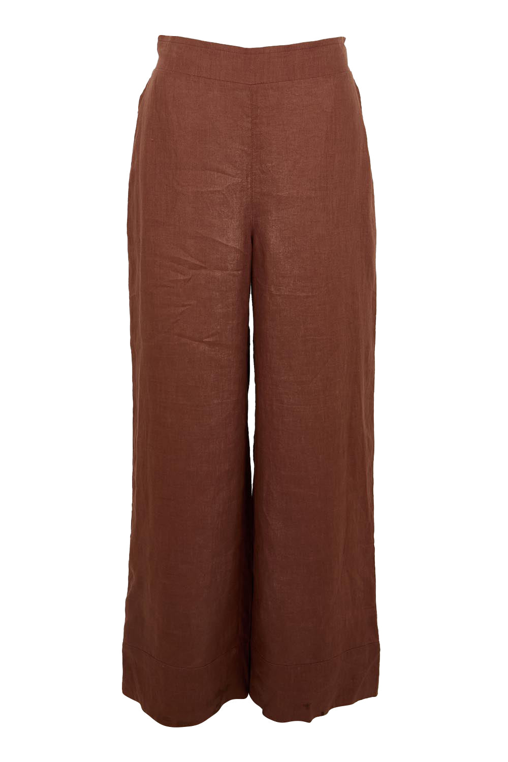Product shot of the Studio Linen Pant – Chocolate in colour Chocolate, from the front