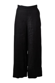 Product shot of the Studio Linen Pant in colour Ebony (Black), from the front