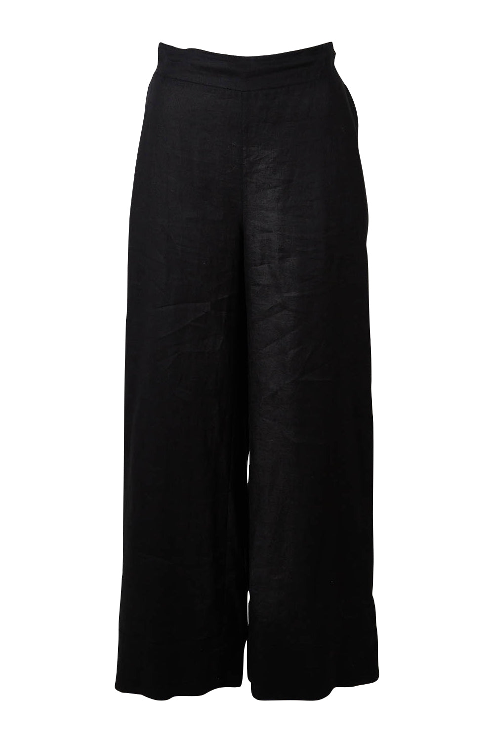 Product shot of the Studio Linen Pant in colour Ebony (Black), from the front