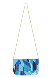 Product shot of the Elysian Beaded Clutch in colour Bluemix (Blue), detail