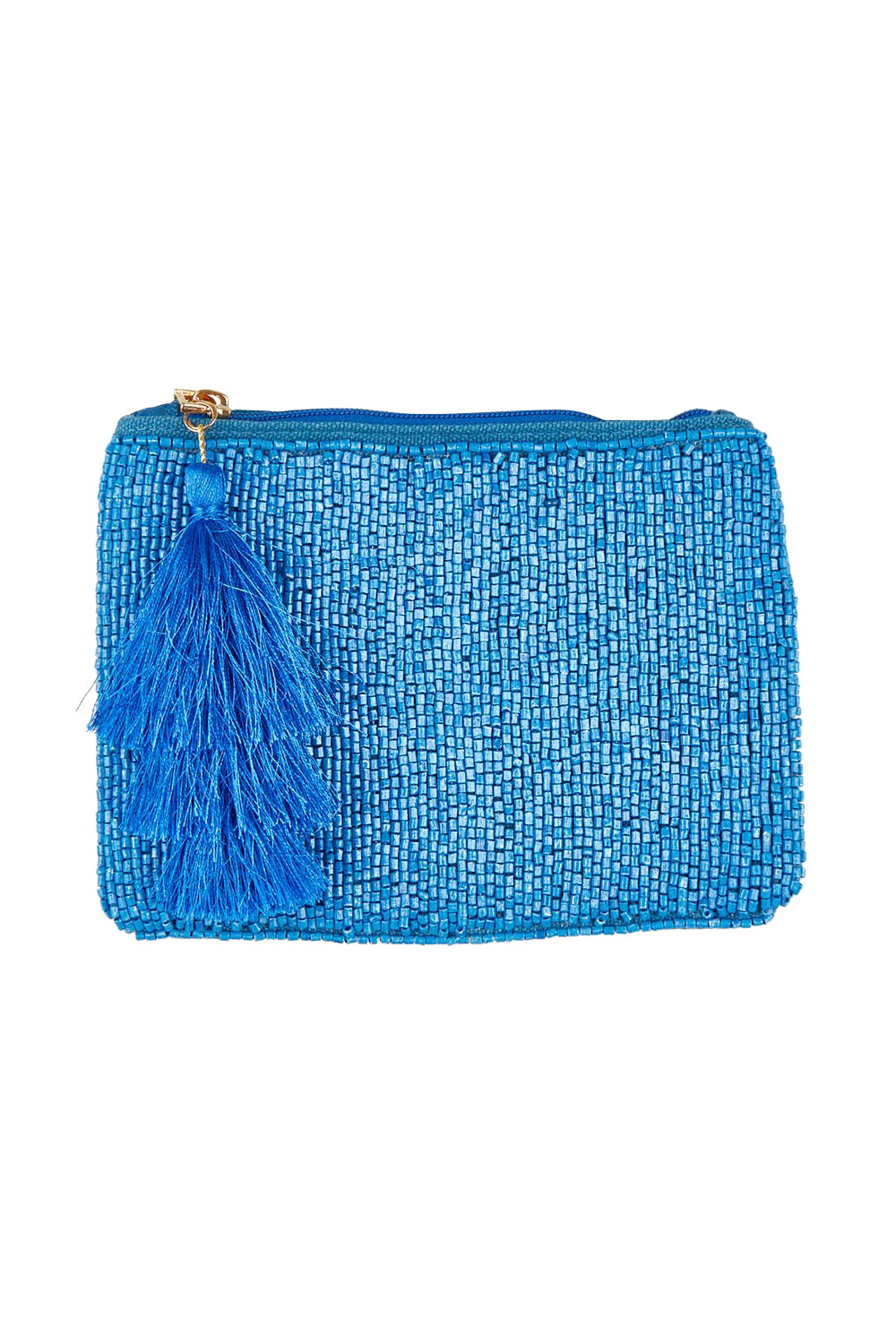 Product shot of the Playa Beaded Pouch in colour Cobalt (Blue), from the front