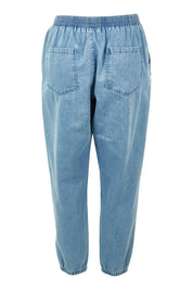 Product shot of the Pepi Relaxed Denim Pant in colour Denim (Blue), from the back