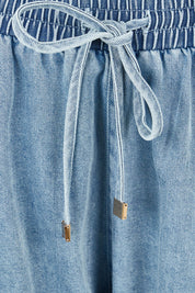 Product shot of the Pepi Relaxed Denim Pant in colour Denim (Blue), detail