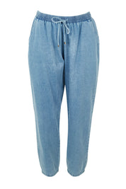 Product shot of the Pepi Relaxed Denim Pant in colour Denim (Blue), from the front