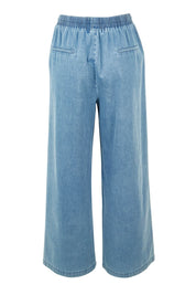 Product shot of the Pepi Wide Leg Denim Pant in colour Denim (Blue), from the back