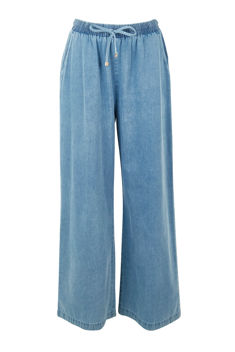 Product shot of the Pepi Wide Leg Denim Pant in colour Denim (Blue), from the front