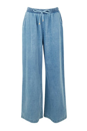 Product shot of the Pepi Wide Leg Denim Pant in colour Denim (Blue), from the front