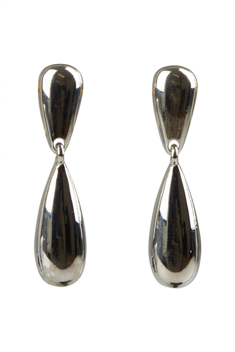 Product shot of the Pepi Drop Earring in colour Silver (Metallics), from the front
