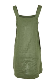 Product shot of the Studio Linen Short Tank Dress in colour Khaki (Green), from the back