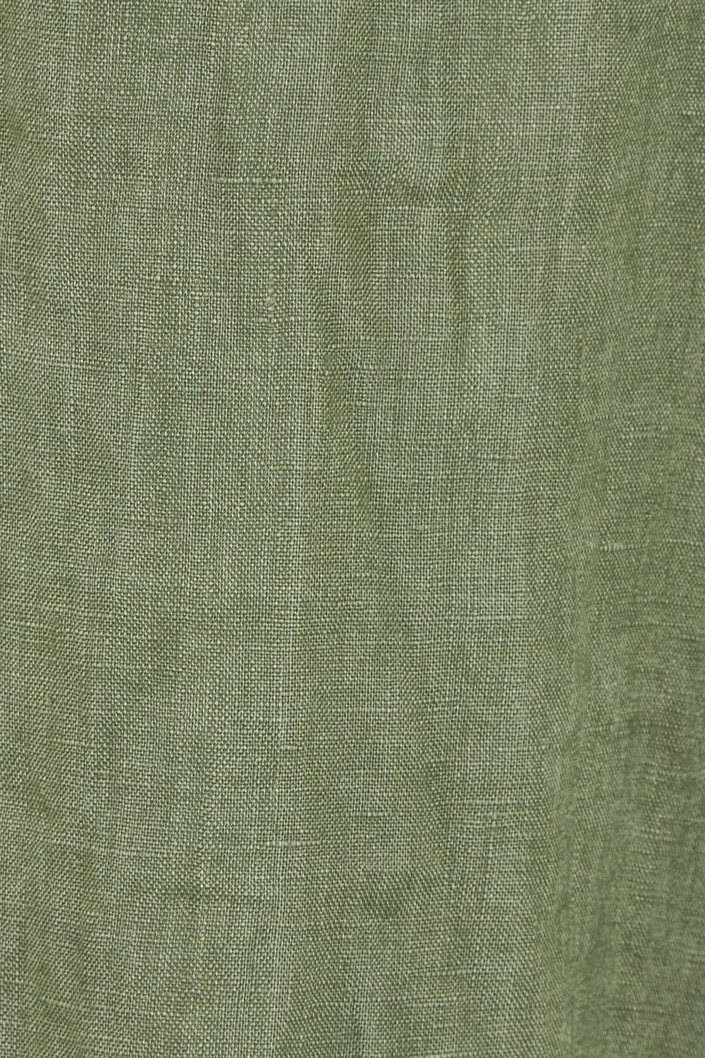 Product shot of the Studio Linen Short Tank Dress in colour Khaki (Green), detail