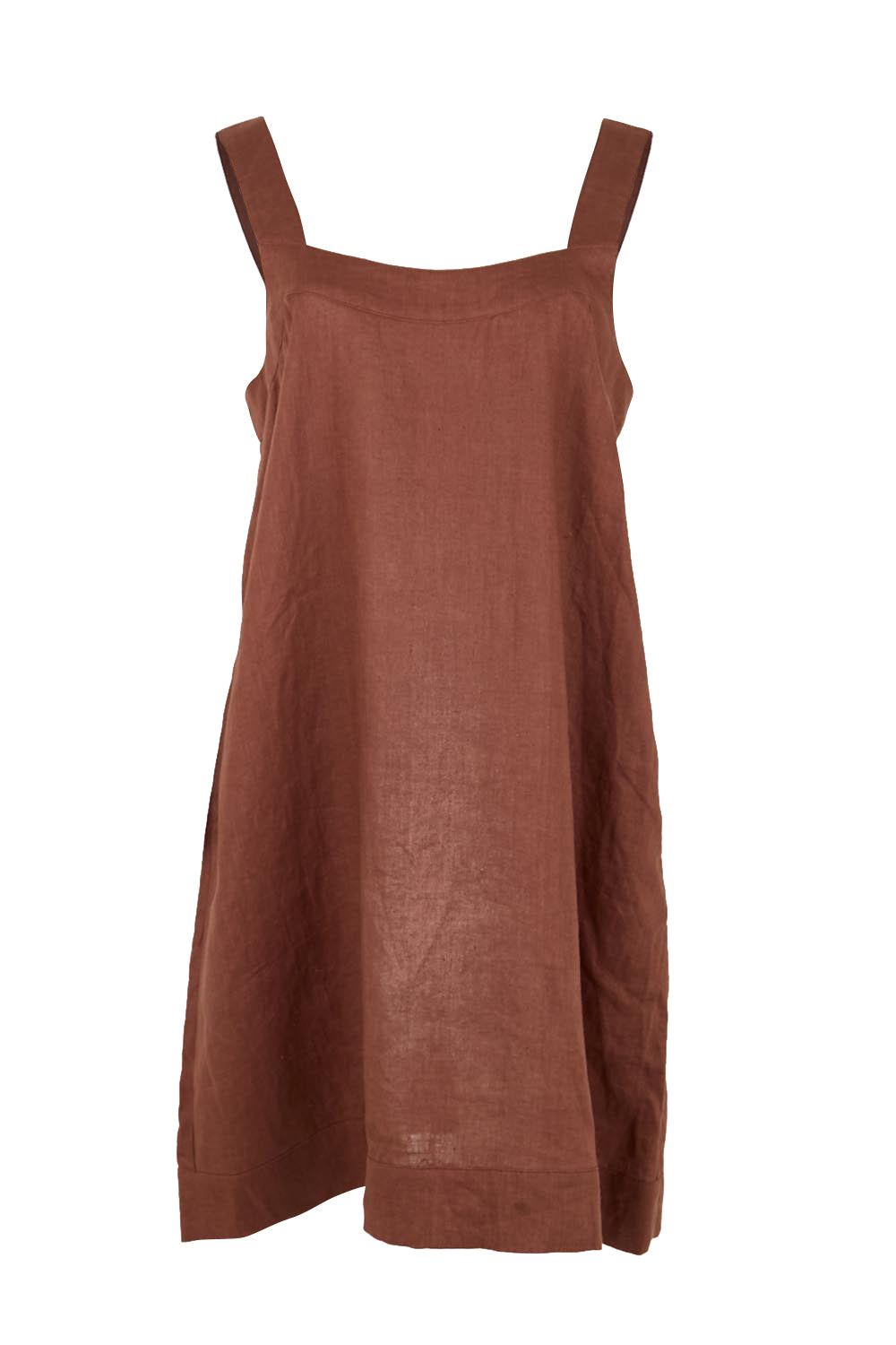 Product shot of the Studio Linen Short Tank Dress – Chocolate in colour Chocolate, from the front