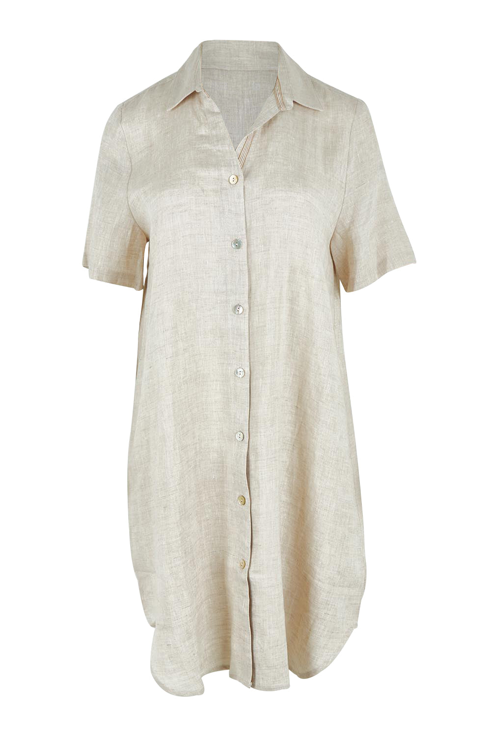 Product shot of the Studio Linen Short Shirt Dress in colour Dune, from the front