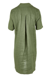 Product shot of the Studio Linen Short Shirt Dress in colour Khaki (Green), from the back