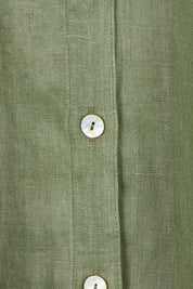 Product shot of the Studio Linen Short Shirt Dress in colour Khaki (Green), detail