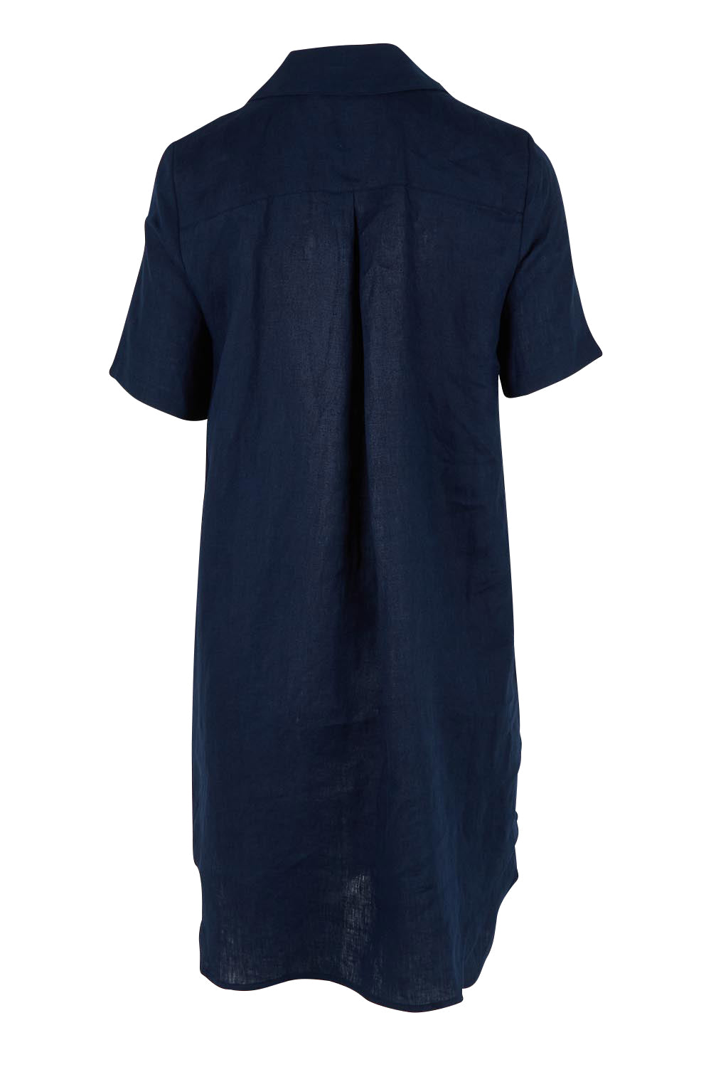Product shot of the Studio Linen Short Shirt Dress in colour Navy (Blue), from the back