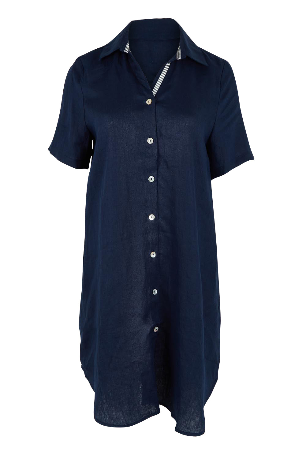 Product shot of the Studio Linen Short Shirt Dress in colour Navy (Blue), from the front
