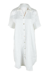 Product shot of the Studio Linen Short Shirt Dress in colour White (White), from the front