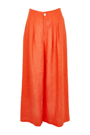 Product shot of the Miranar Linen Palazzo Pant in colour Coral (Red), from the front