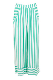 Product shot of the Treville Stripe Pant in colour Aqua (Blue), from the front