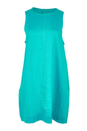 Product shot of the Miramar Linen Tank Dress in colour Lagoon (Blue), from the front