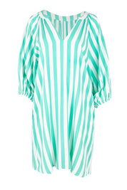 Product shot of the Treville Stripe Dress in colour Aqua (Blue), from the front